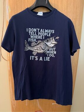 Delta Navy Fishing Tee with Bass Graphic